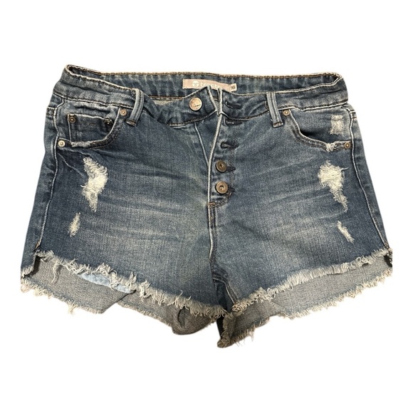 Tractr Blue High-Waisted Distressed Denim Shorts with Flaws Size 16 - Picture 1 of 4